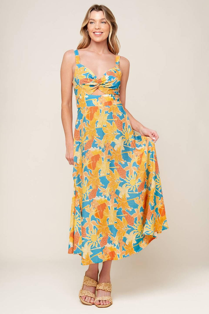 Twirl Me Blue Woven Midi Dress from KADOU Boutique