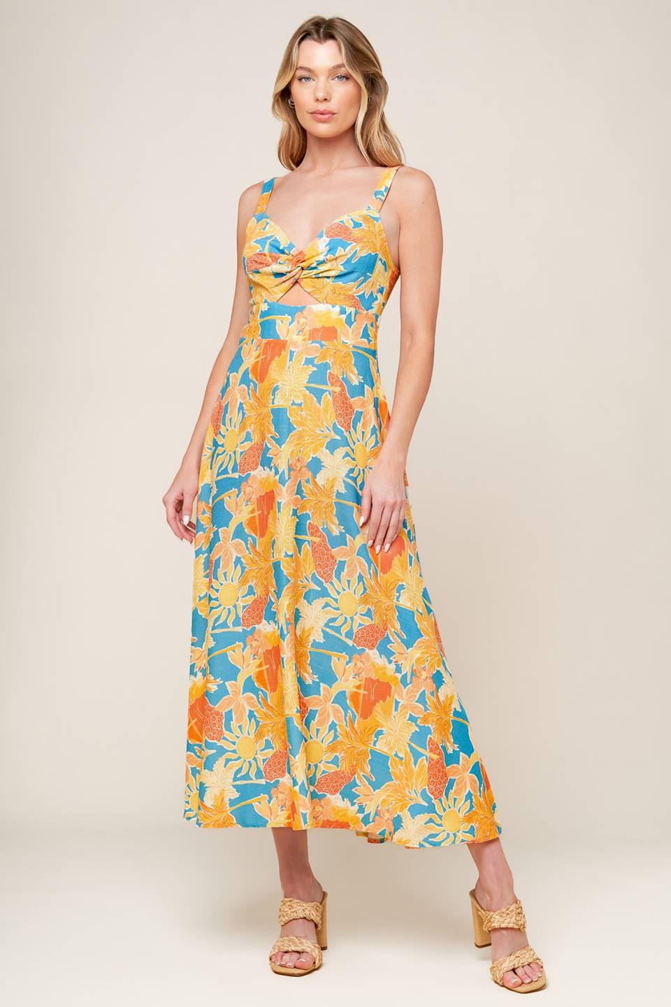 Twirl Me Blue Woven Midi Dress from KADOU Boutique