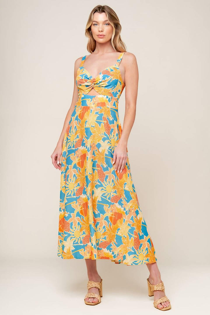 Twirl Me Blue Woven Midi Dress from KADOU Boutique