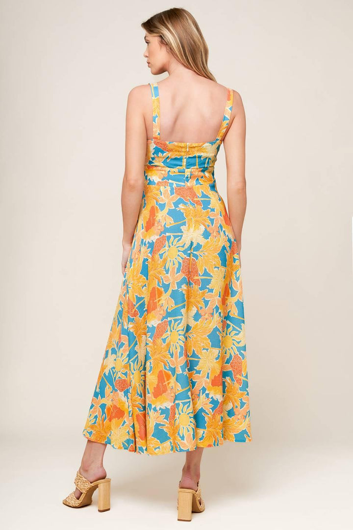 Twirl Me Blue Woven Midi Dress from KADOU Boutique