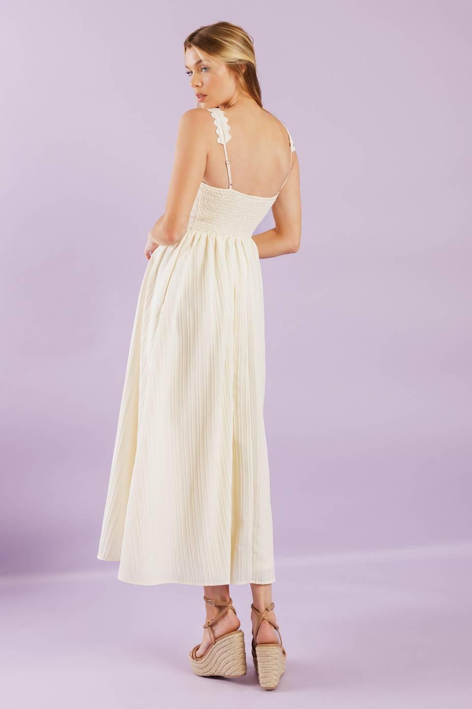 Total Crush Cream Woven Midi Dress from KADOU Boutique