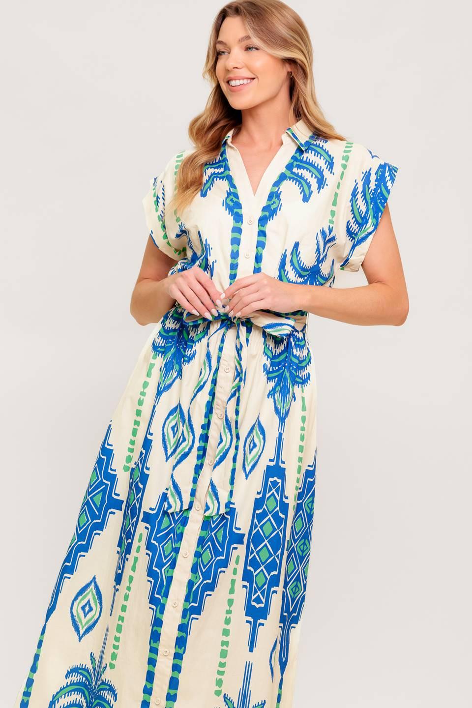 Softly Spoken Blue Woven Midi Dress from KADOU Boutique