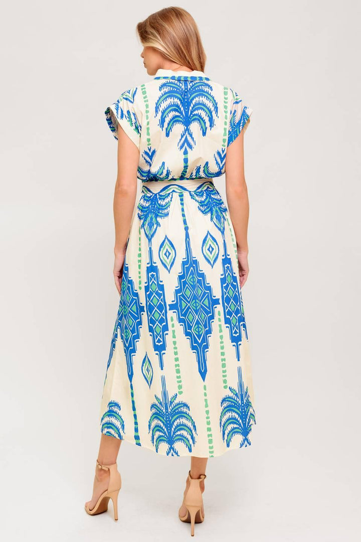 SOFTLY SPOKEN BLUE WOVEN MIDI DRESS