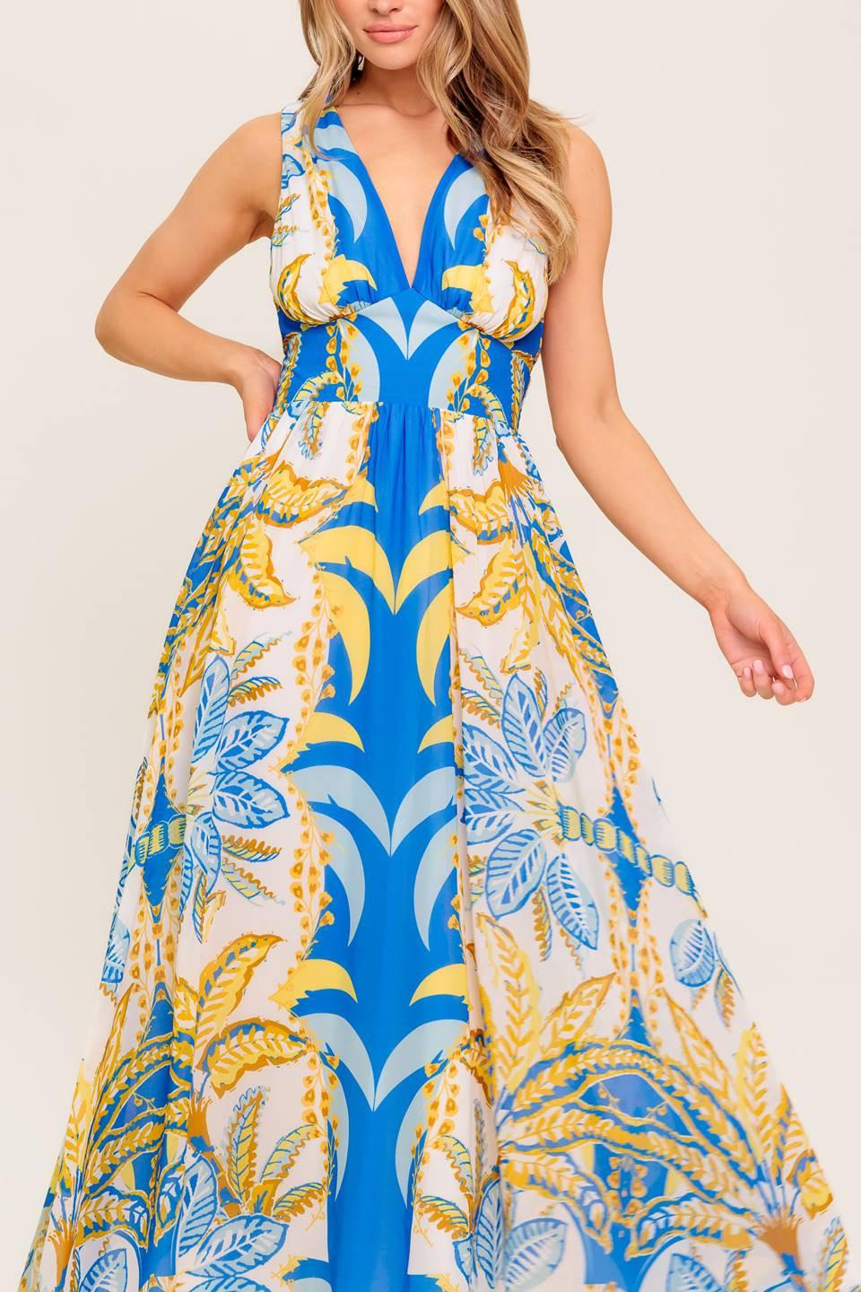 Soft Meadow Blue Woven Midi Dress from KADOU Boutique