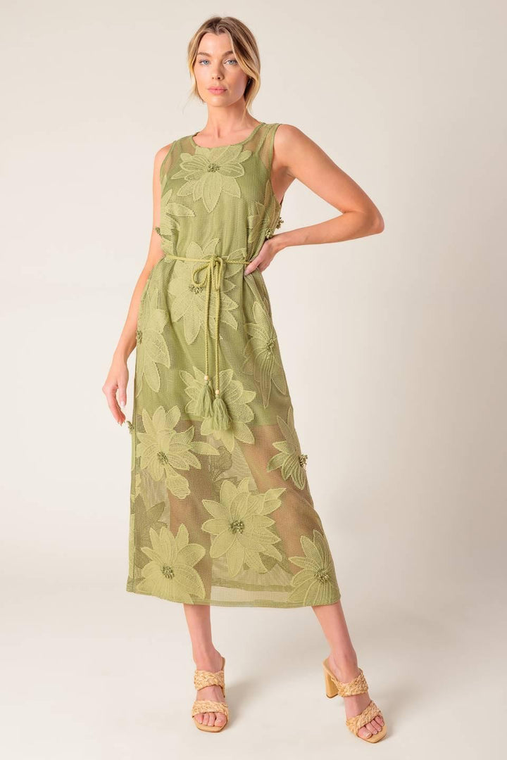 IN MY FREE TIME WOVEN LACE MIDI DRESS
