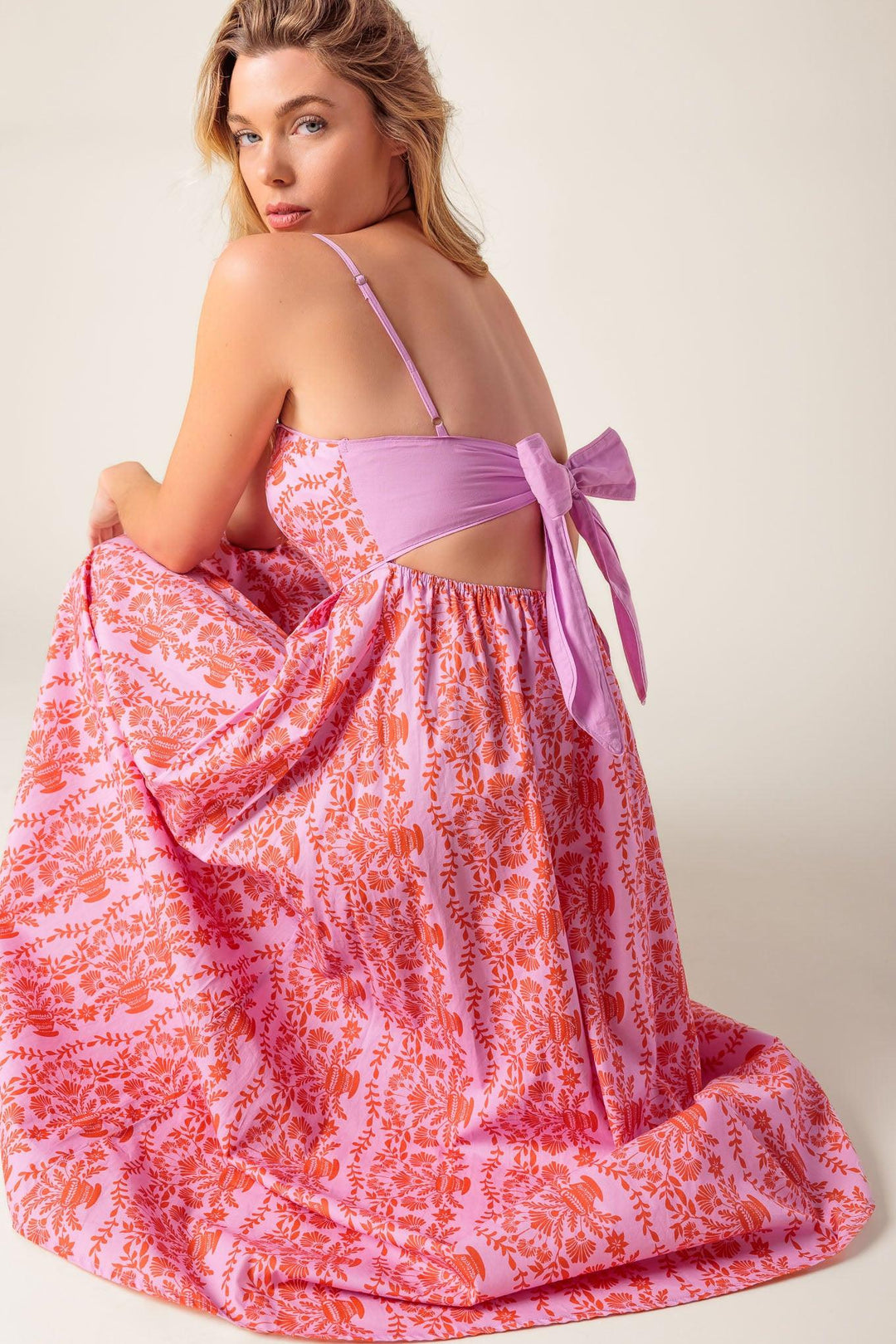 The Evette Pink Woven Midi Dress from KADOU Boutique