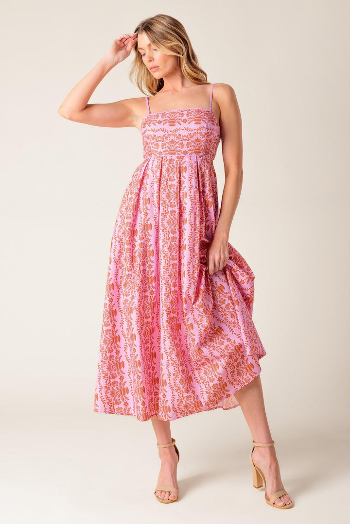 The Evette Pink Woven Midi Dress from KADOU Boutique