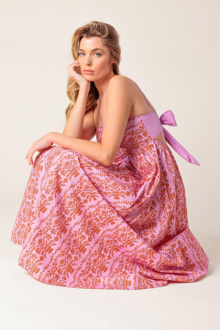 The Evette Pink Woven Midi Dress from KADOU Boutique