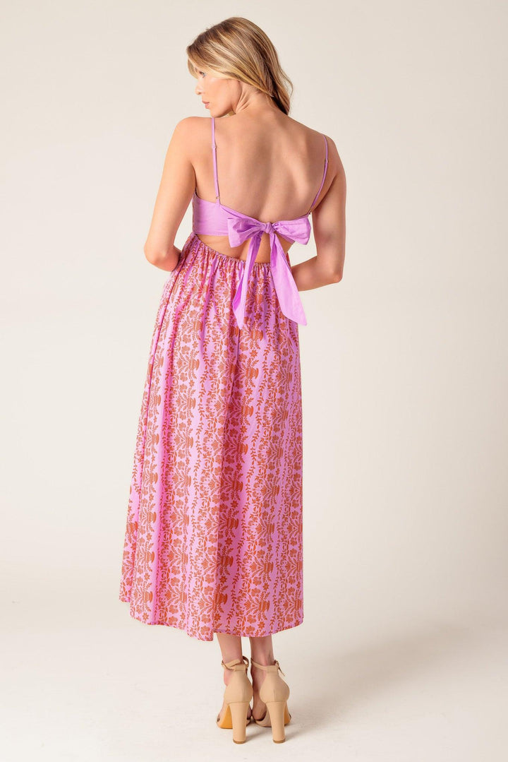 The Evette Pink Woven Midi Dress from KADOU Boutique