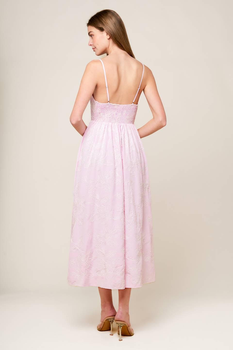 Along the Shore Pink Woven Midi Dress from KADOU Boutique