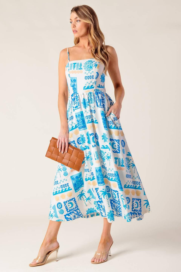 FLOWER GIRL BLUE WOVEN MIDI DRESS