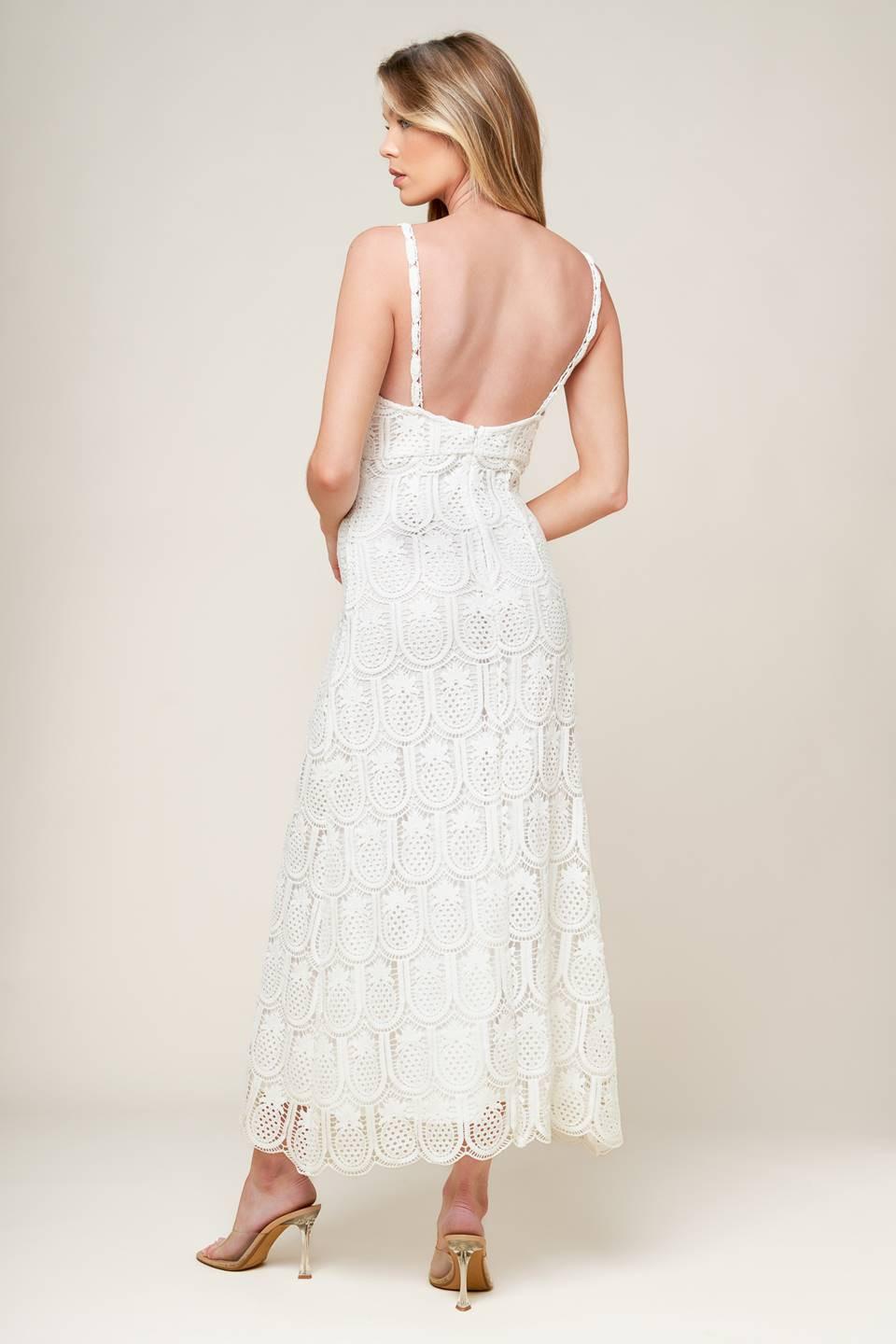 Loving Mentality White Woven Lace Midi Dress from KADOU Boutique