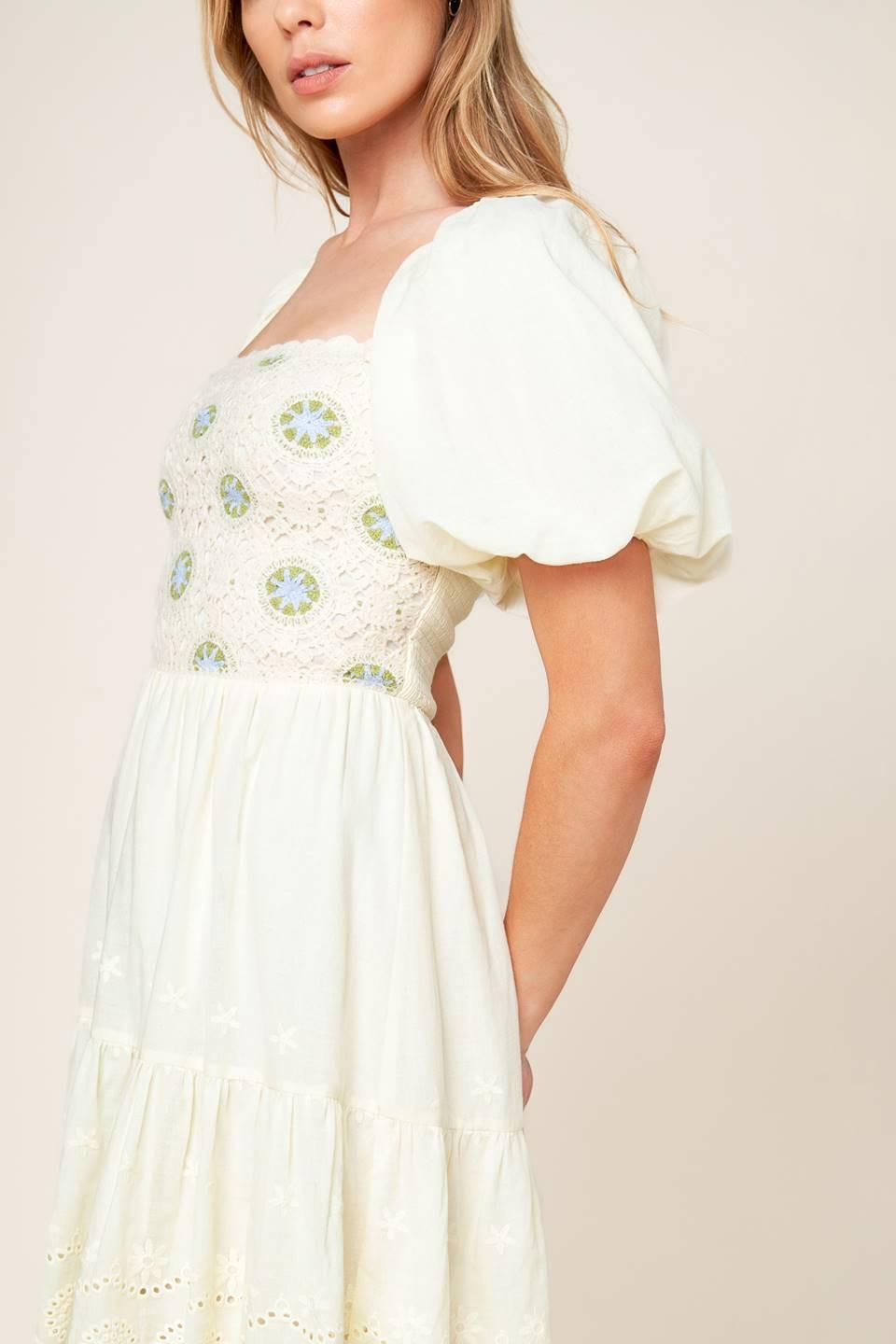 Lola Grass Cream Woven Mini Dress from KADOU Boutique