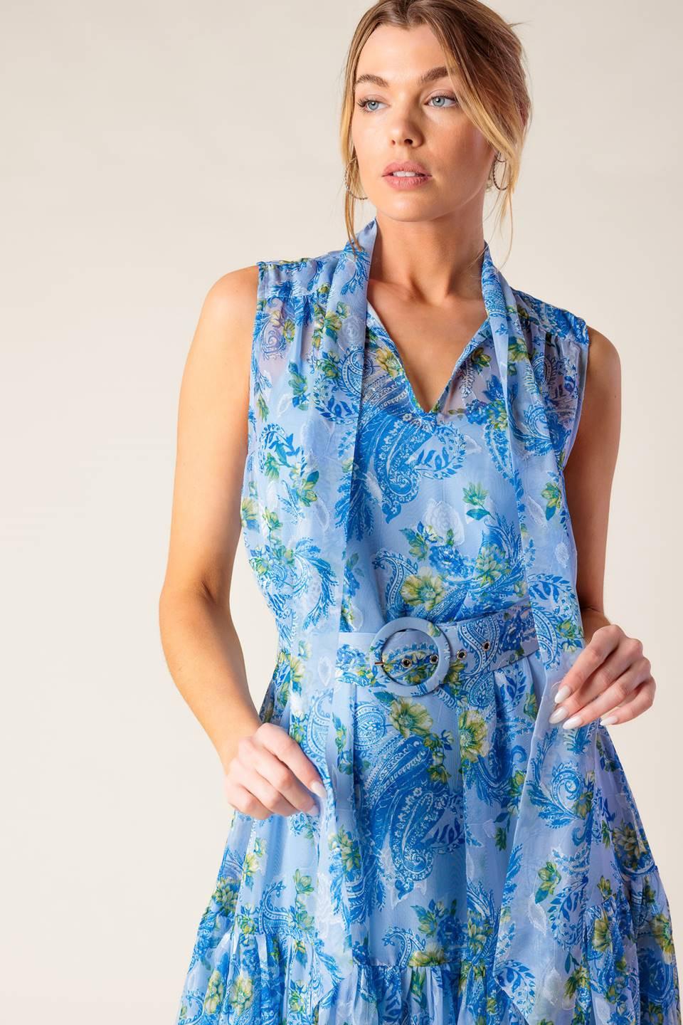 Ever After Power Blue Woven Midi Dress from KADOU Boutique