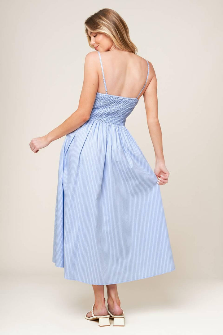 SUMMER INVITE PASTEL BLUE WOVEN MIDI DRESS