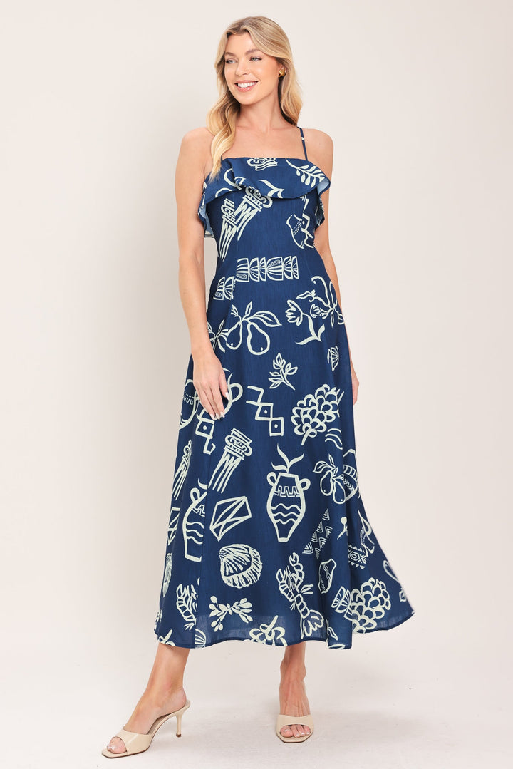Coastal Sketch Woven Midi Dress from KADOU Boutique