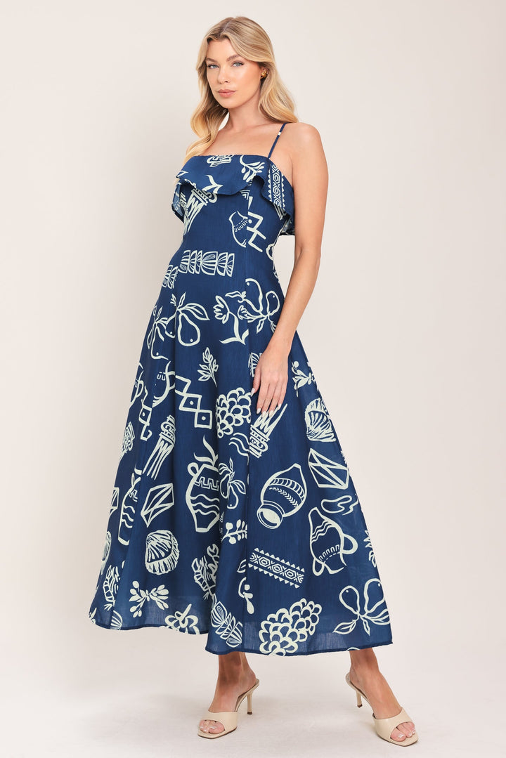 Coastal Sketch Woven Midi Dress from KADOU Boutique