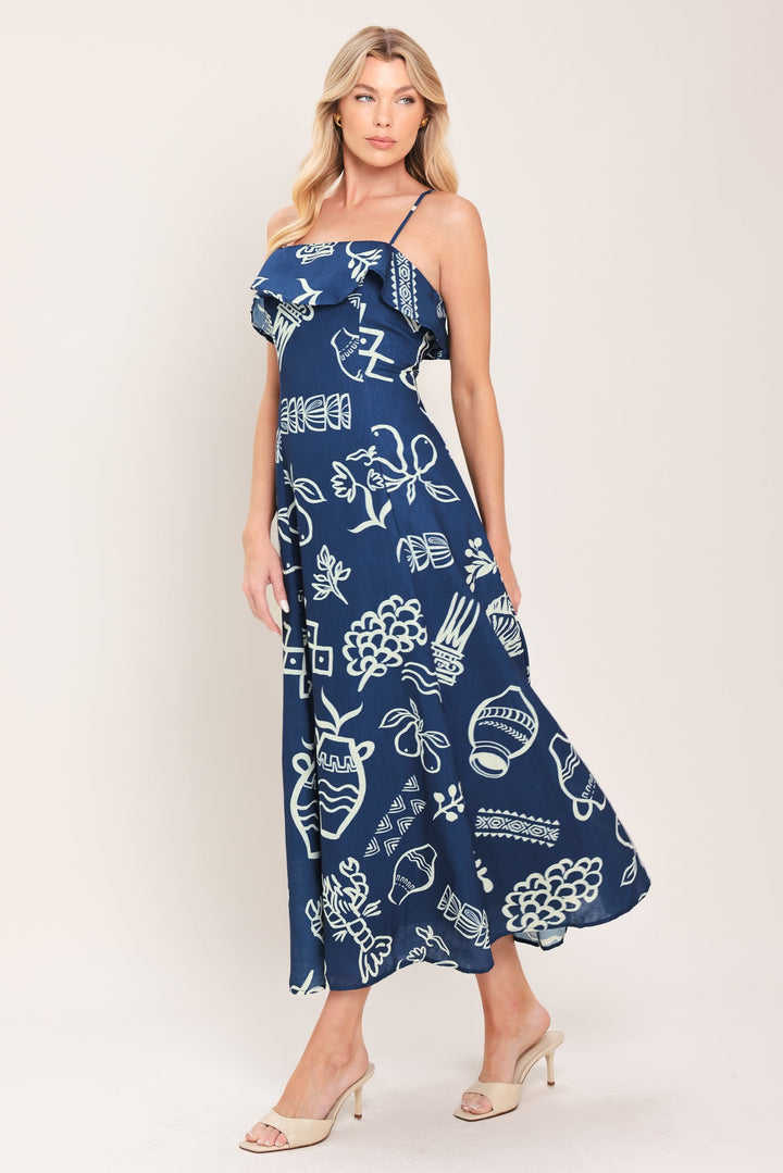 Coastal Sketch Woven Midi Dress from KADOU Boutique