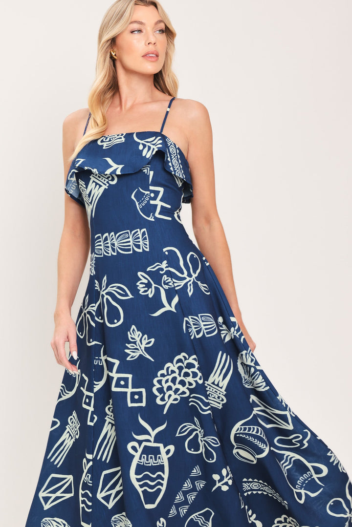 Coastal Sketch Woven Midi Dress from KADOU Boutique