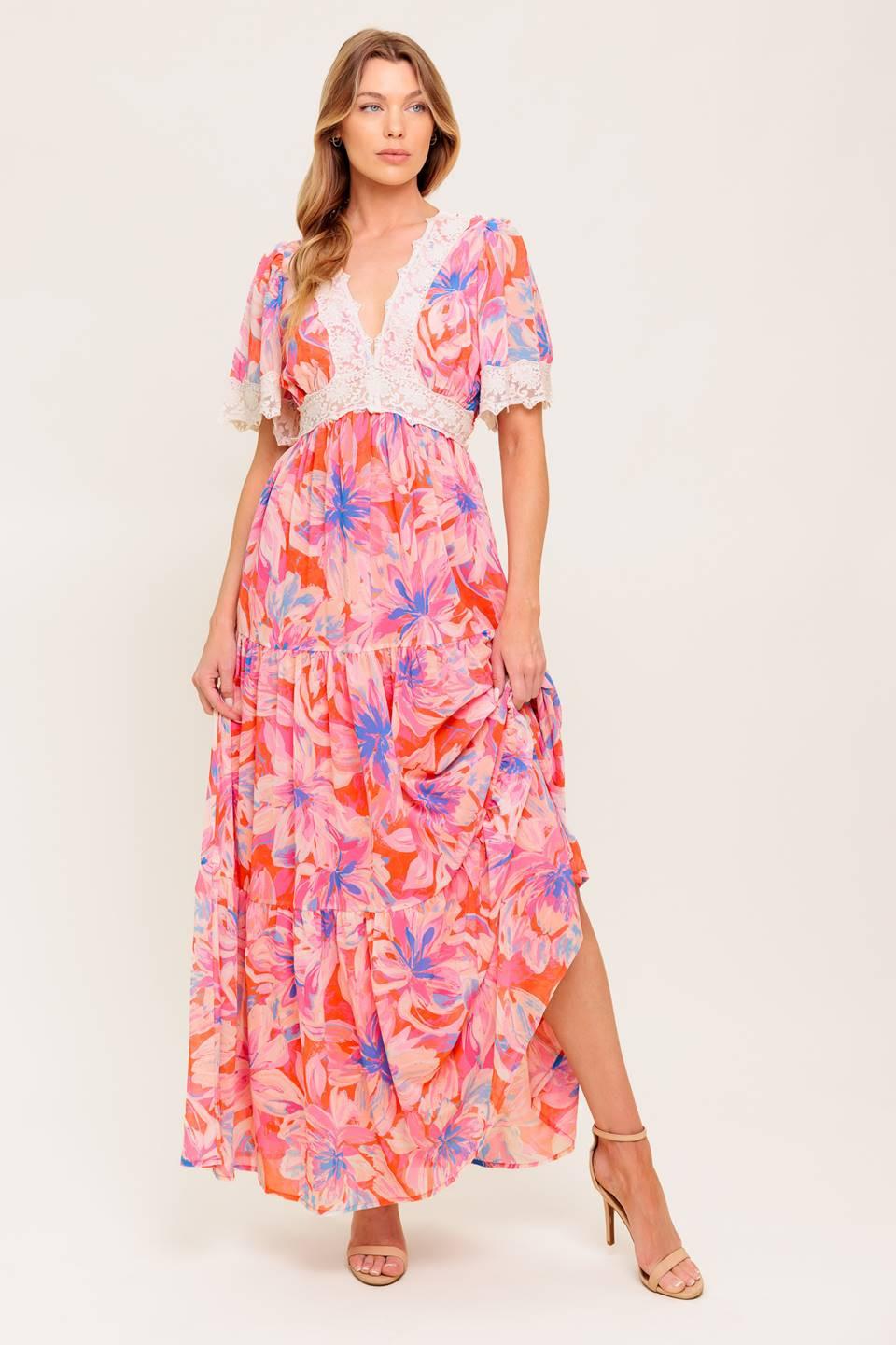 coral and blue maxi dress AvA Women's Caterina Long Dress in Blue Coral XXL