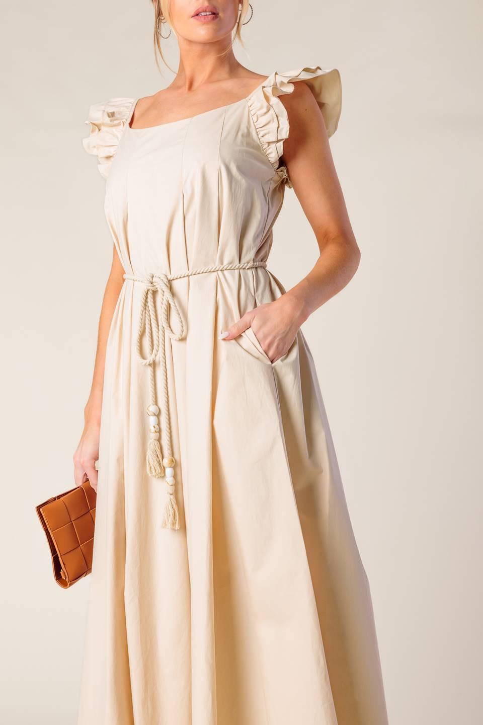 Champagne Toast Taupe Woven Midi Dress from KADOU Boutique