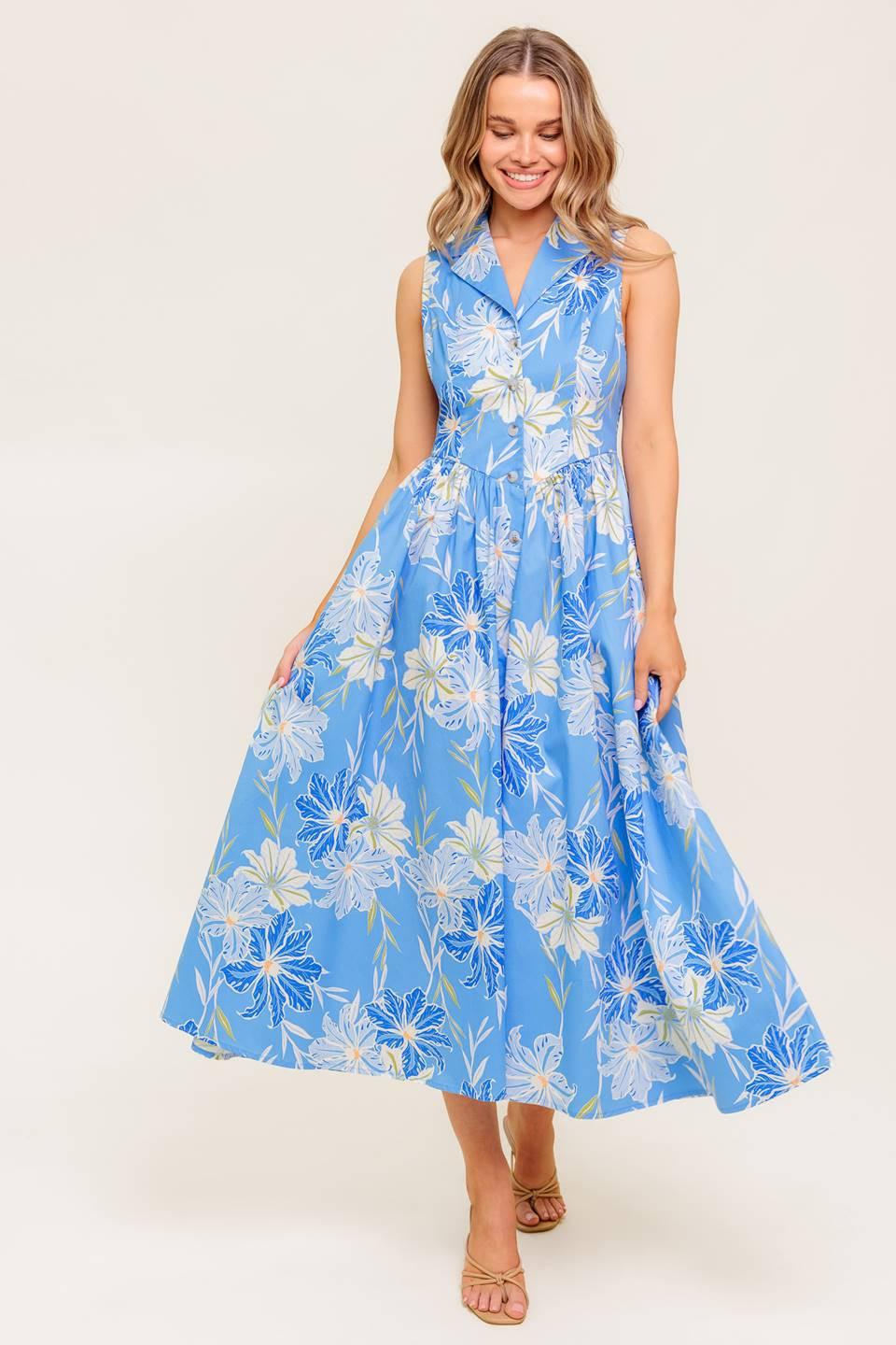 Fern Whisper Blue Woven Midi Dress from KADOU Boutique