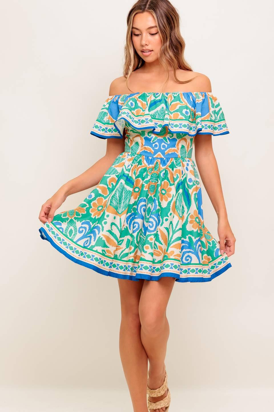 Coastal Love Sage Blue Woven Mini Dress from KADOU Boutique