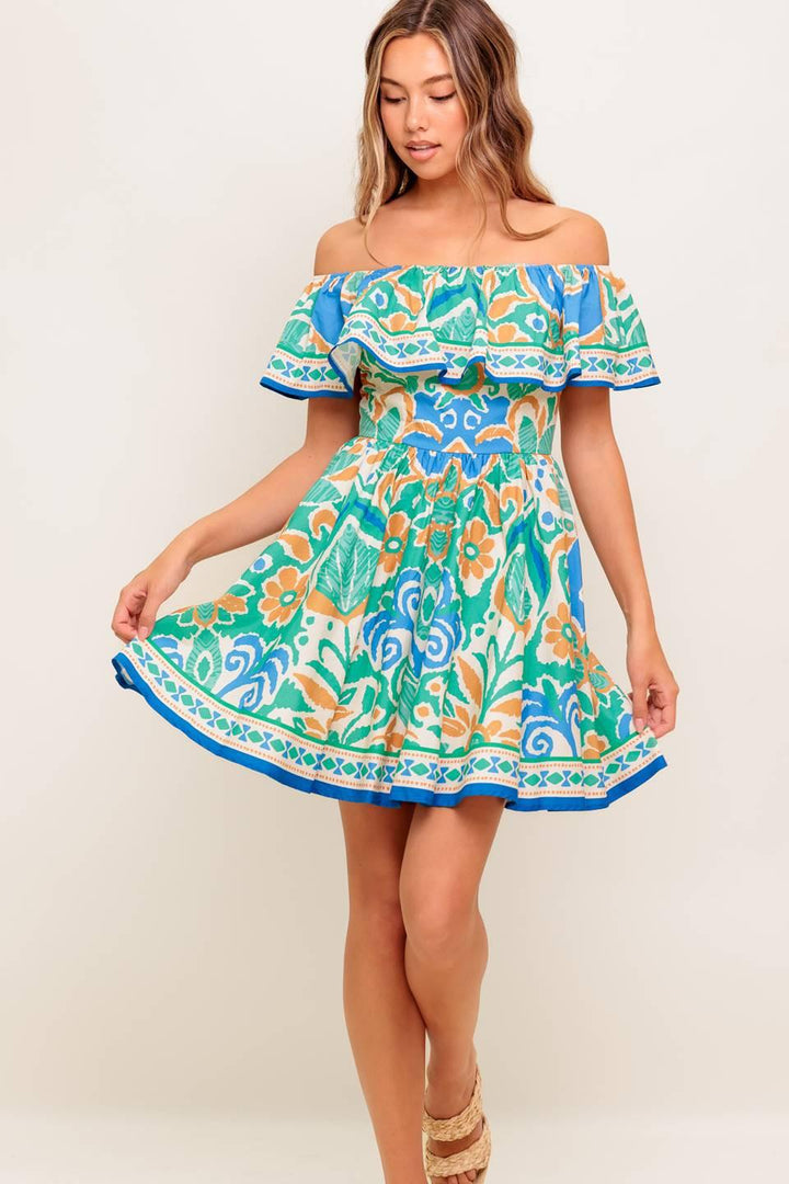 Coastal Love Sage Blue Woven Mini Dress from KADOU Boutique
