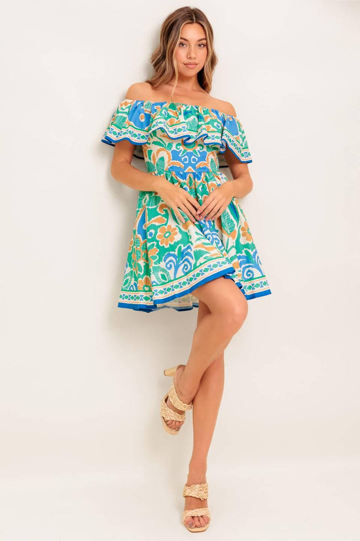 Coastal Love Sage Blue Woven Mini Dress from KADOU Boutique