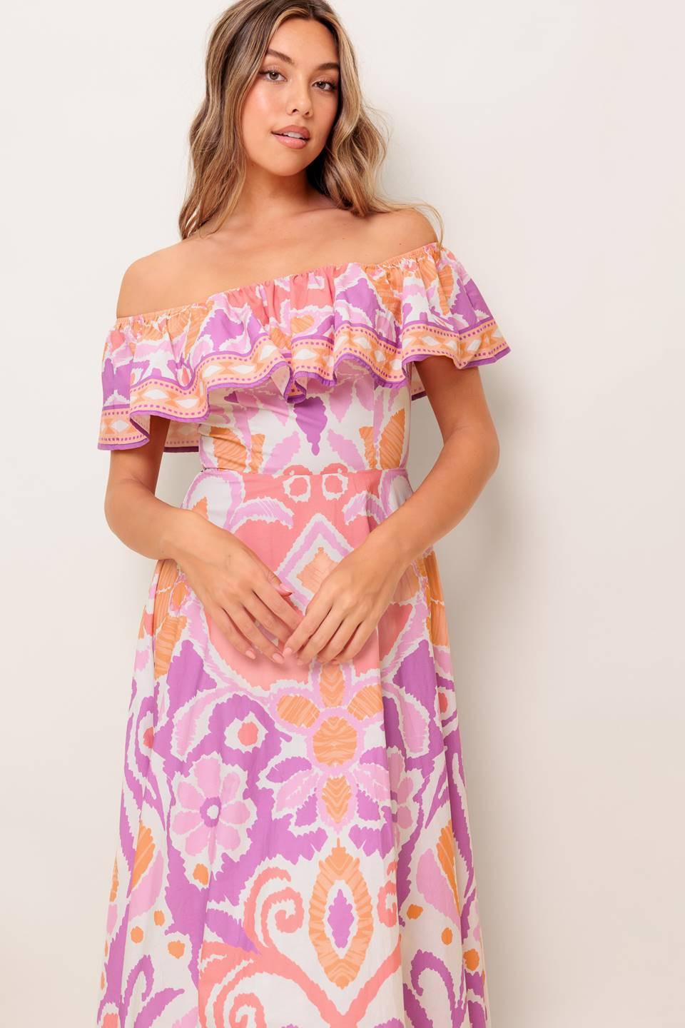 Cabana Dream Lavender Woven Midi Dress from KADOU Boutique