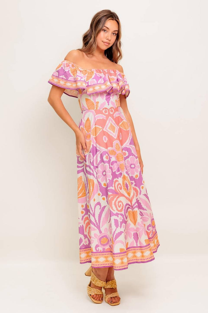 Cabana Dream Lavender Woven Midi Dress from KADOU Boutique