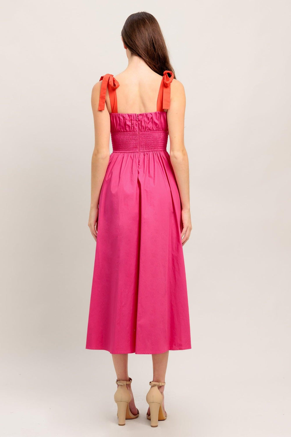 Evening Delights Fuchsia Woven Midi Dress from KADOU Boutique