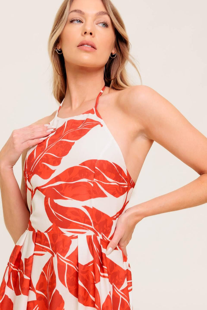 FIRST GLANCE RED WOVEN MIDI DRESS