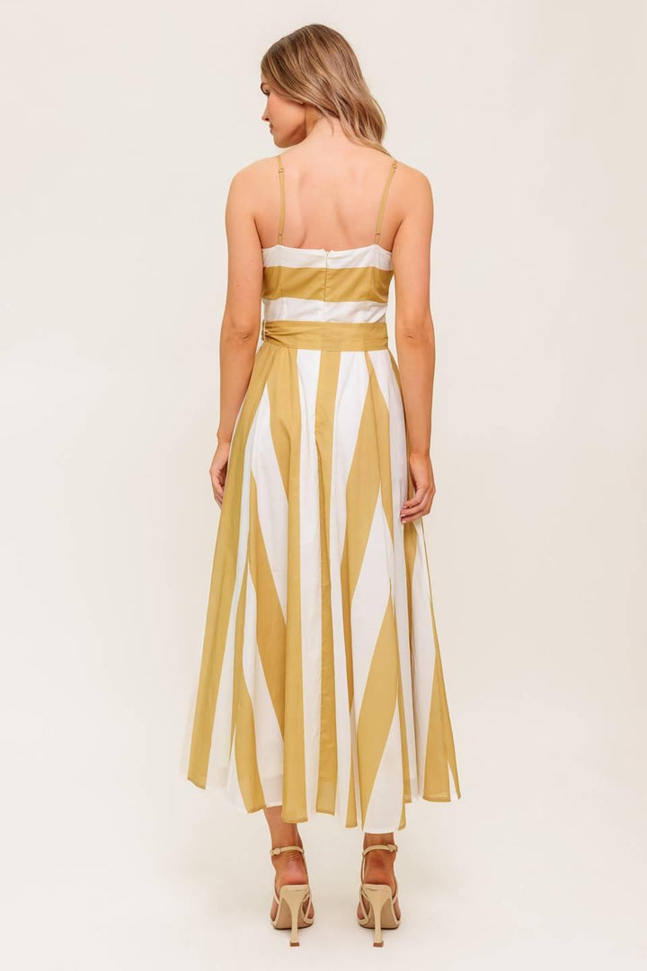 SOFT HORIZON TAUPE WOVEN MIDI DRESS