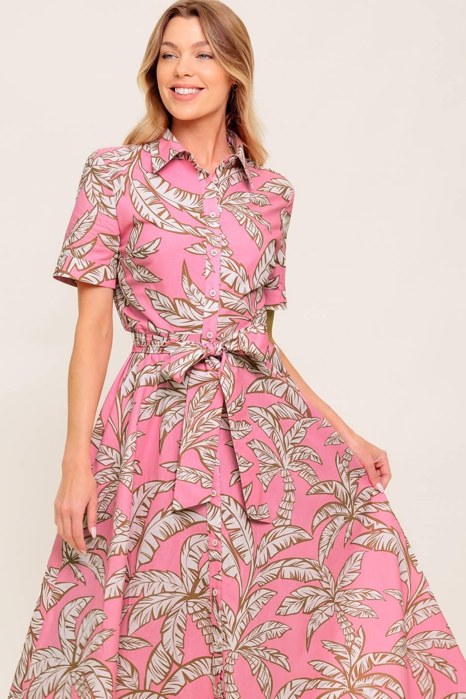 Sweet Camellia Pink Woven Midi Dress from KADOU Boutique