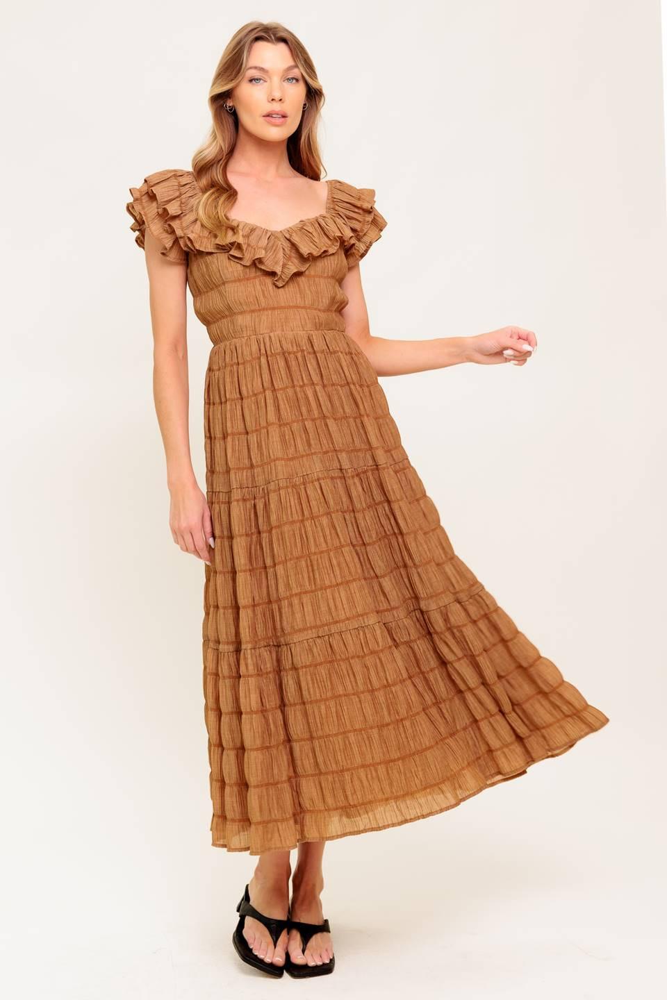 Natural Balance Woven Midi Dress from KADOU Boutique