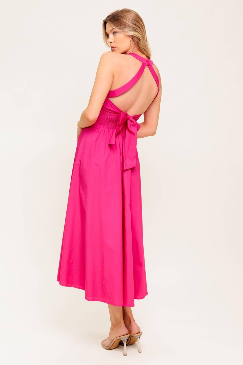 Peony Touch Fuchsia Woven Midi Dress from KADOU Boutique