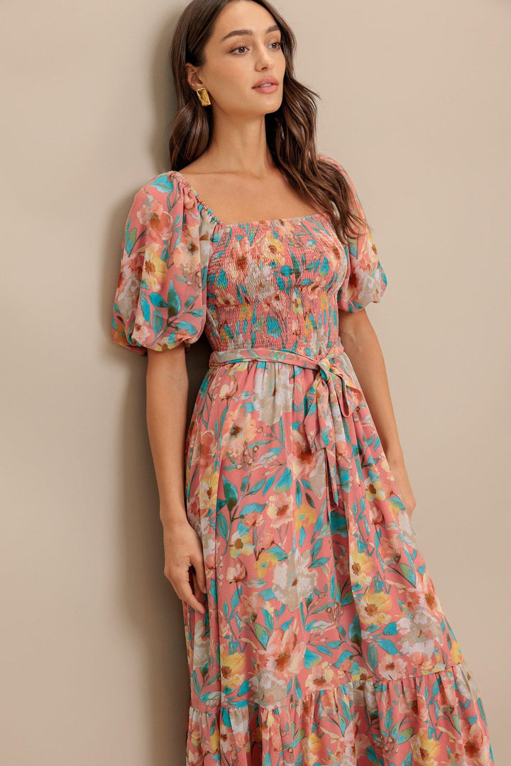 ROSY TWILIGHT WOVEN MIDI DRESS
