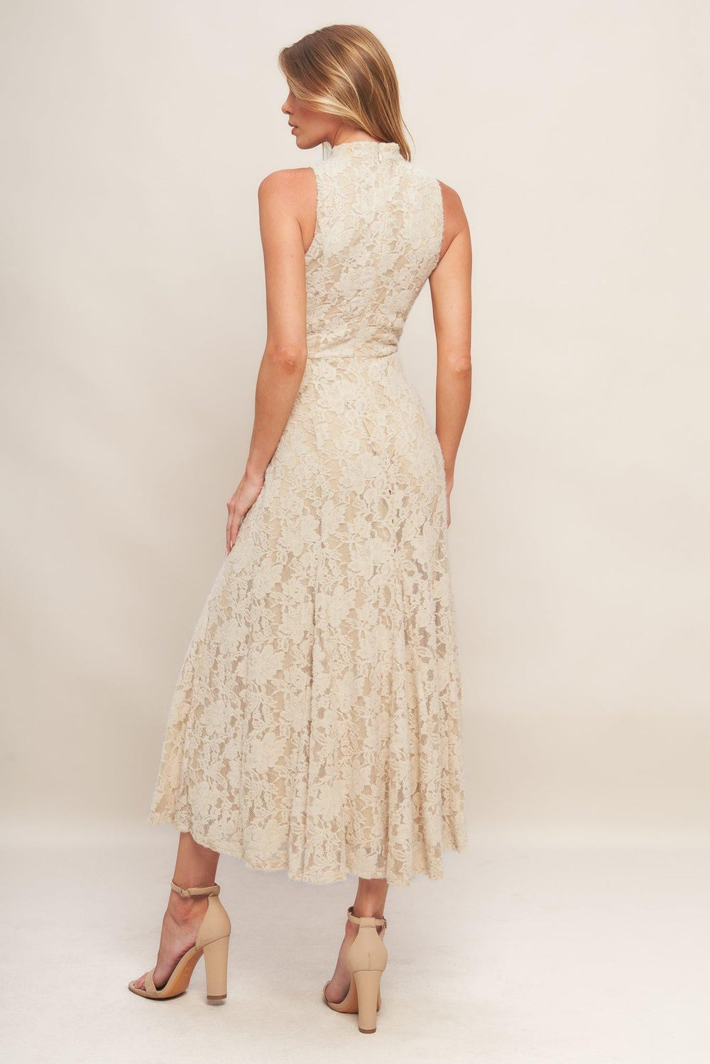 Elegant Floral Stretch Lace Midi Dress from KADOU Boutique