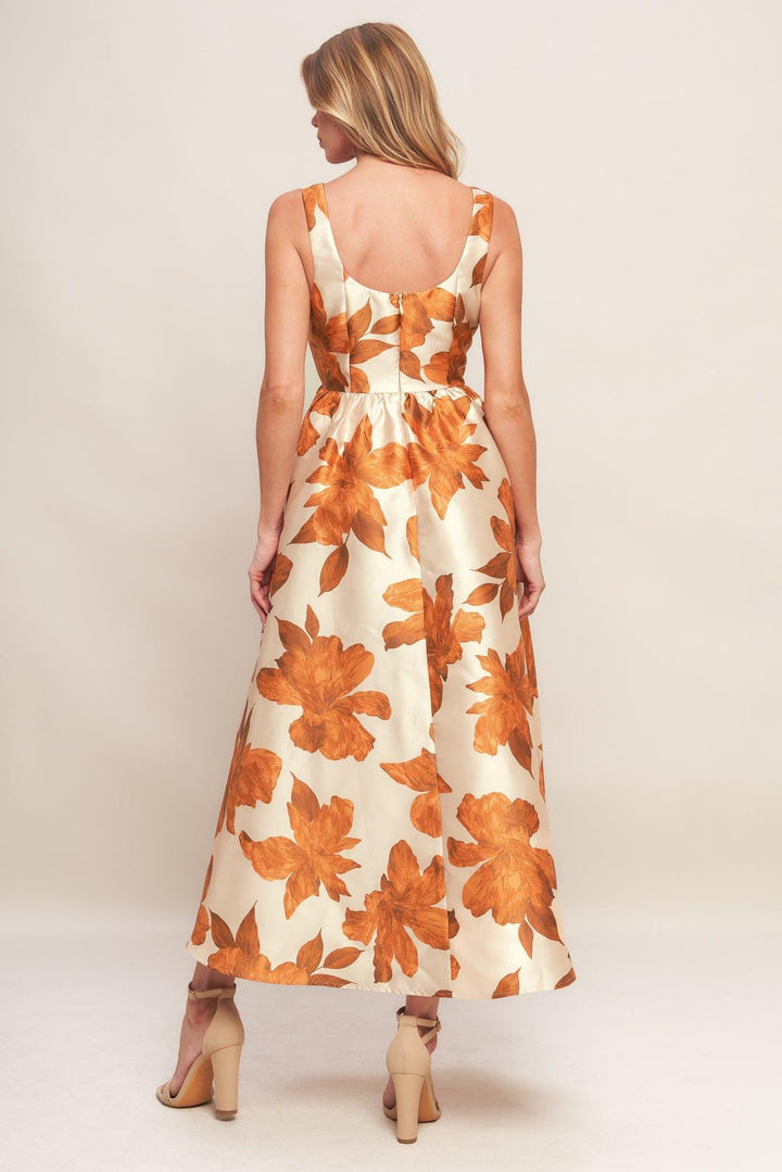 Autumnal Floral Woven Midi Dress from KADOU Boutique