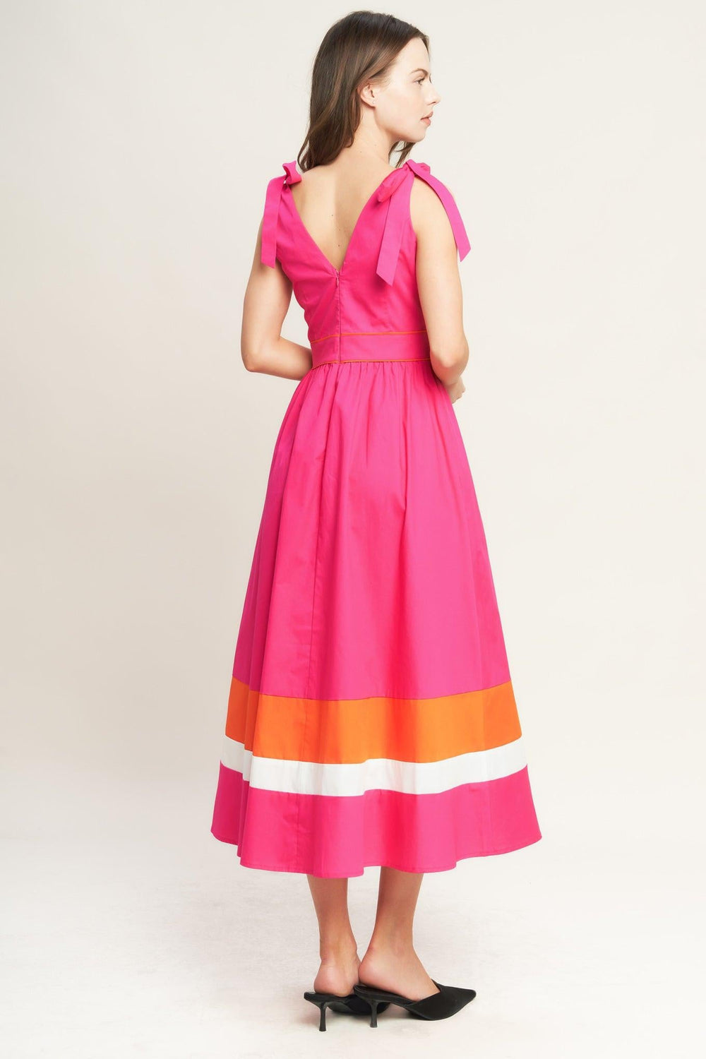 Forest Charm Fuchsia Orange Woven Midi Dress from KADOU Boutique