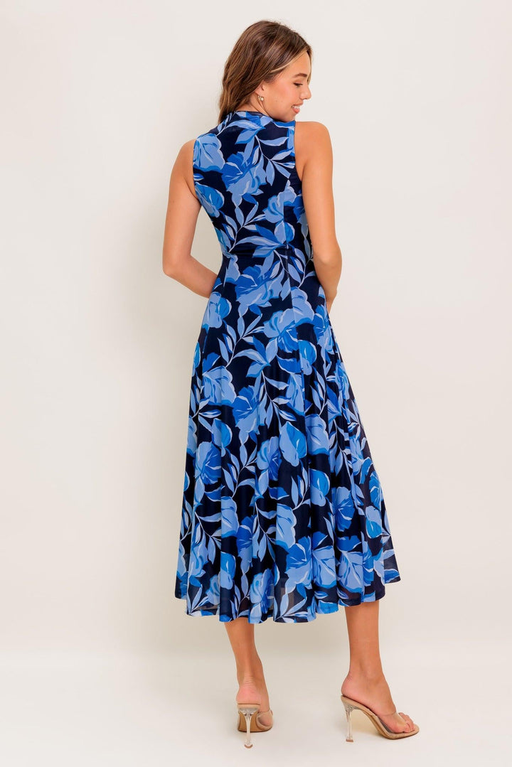 MIDNIGHT BLOOM WOVEN MIDI DRESS