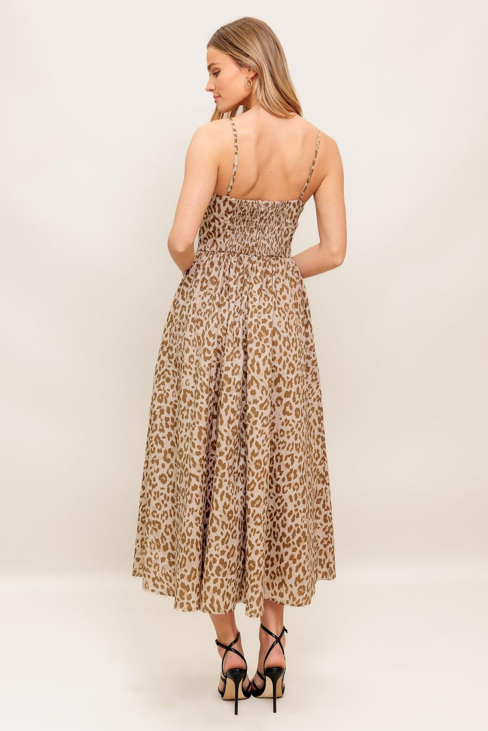 Tender Touch Taupe Woven Midi Dress from KADOU Boutique