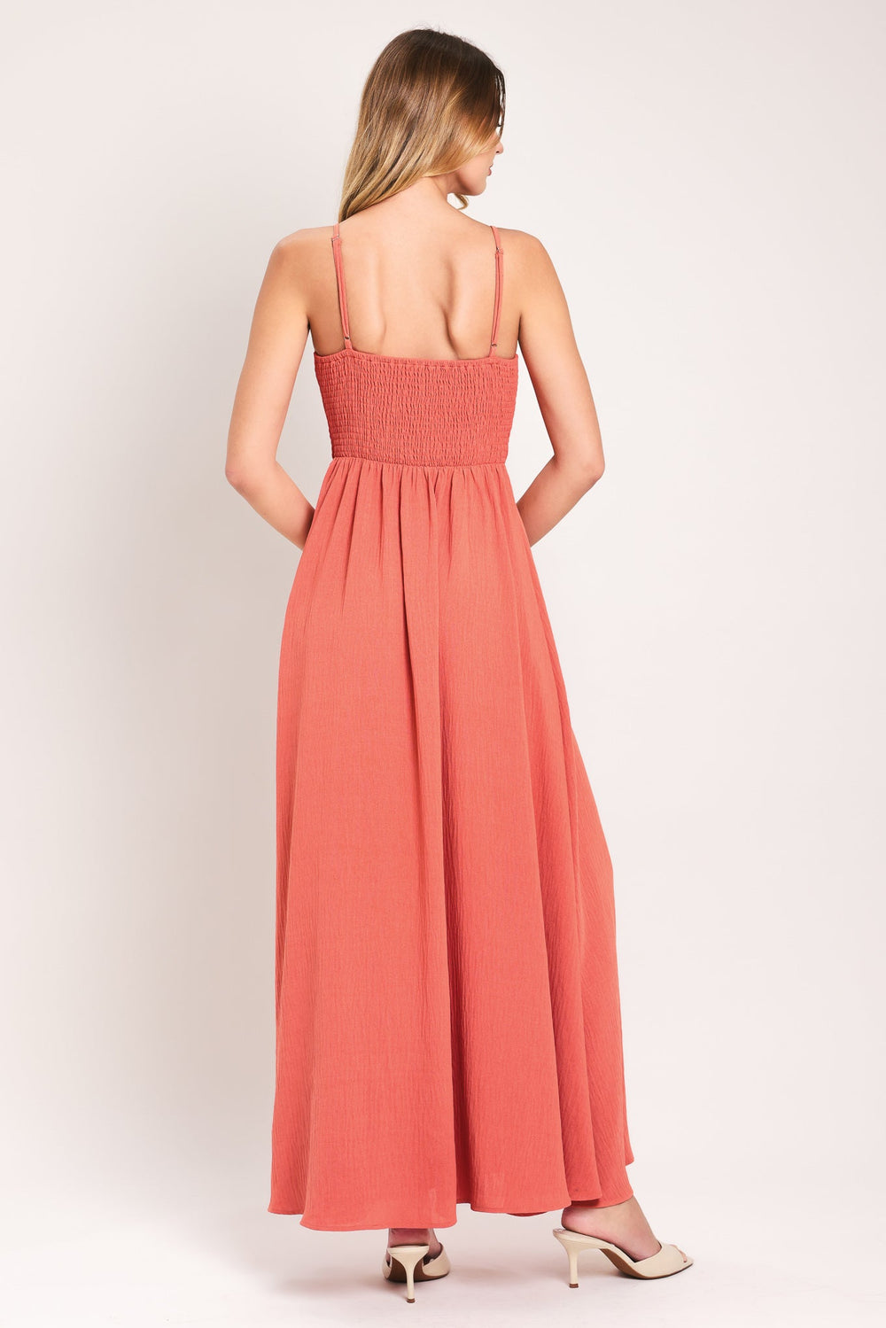 Coral Blossom Woven Maxi Dress from KADOU Boutique