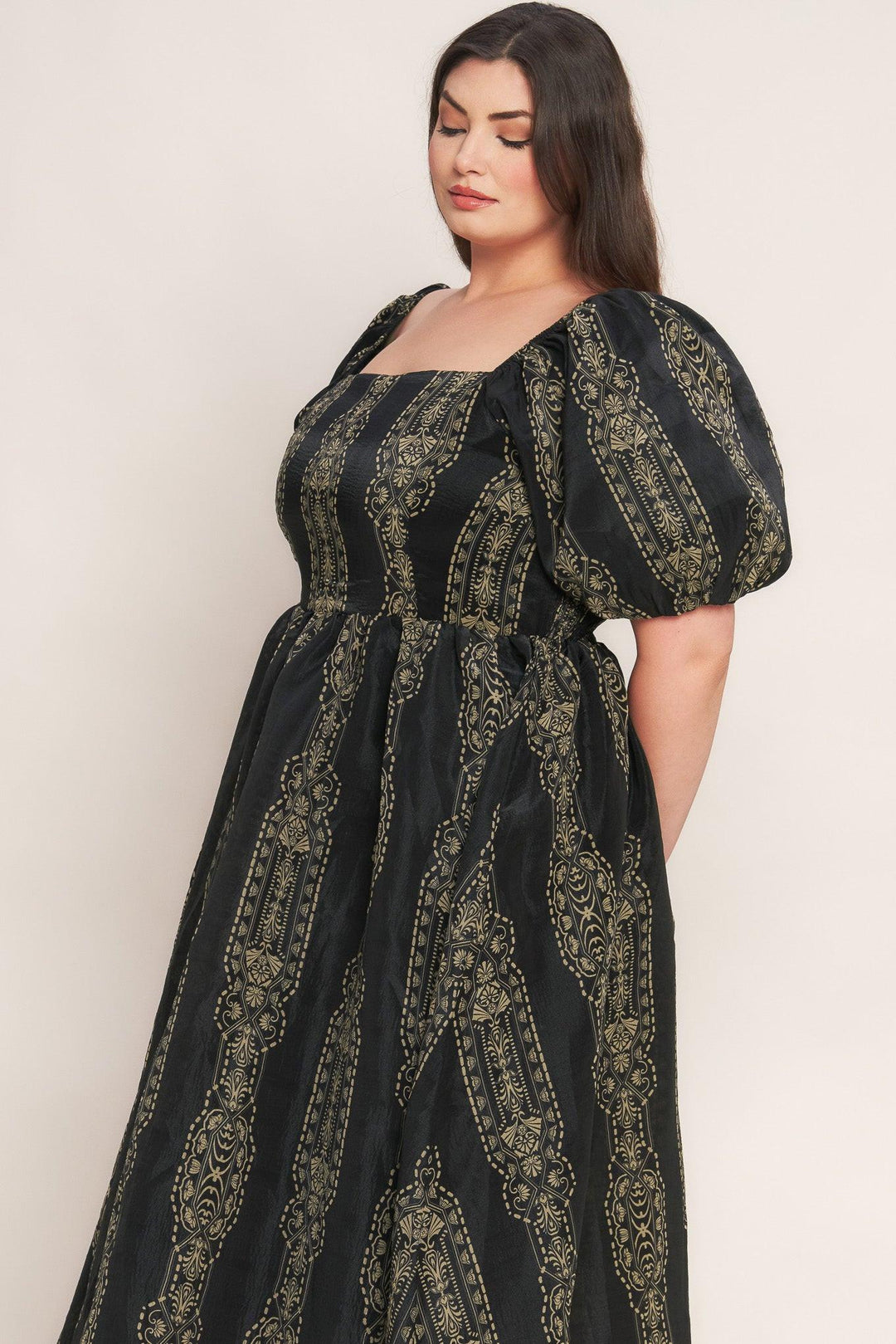 VINTAGE SQUARE WOVEN MIDI DRESS
