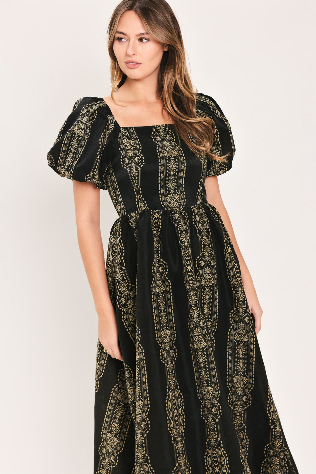 VINTAGE SQUARE WOVEN MIDI DRESS