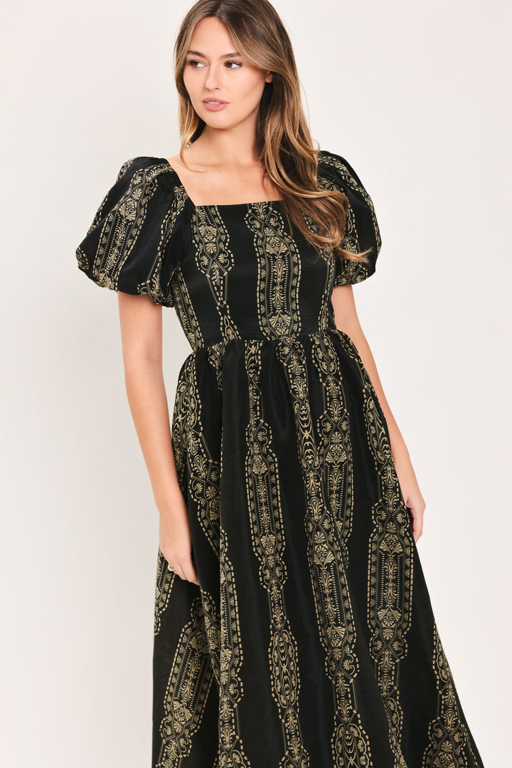 VINTAGE SQUARE WOVEN MIDI DRESS