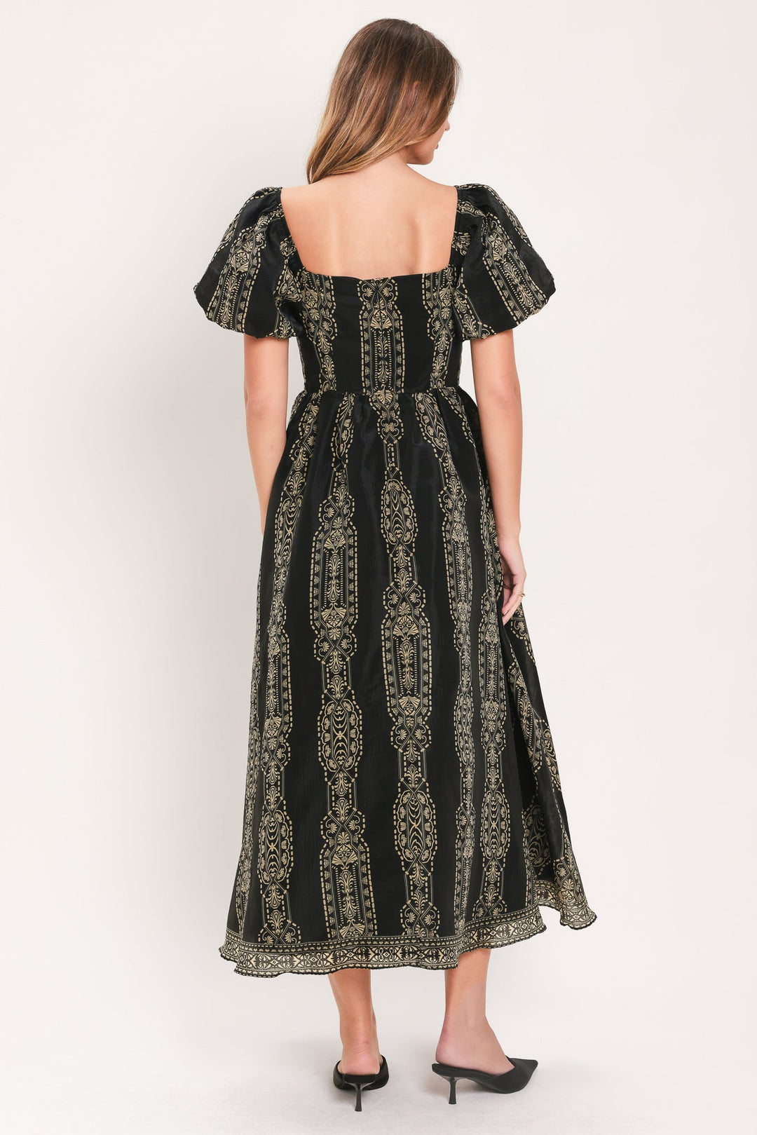 VINTAGE SQUARE WOVEN MIDI DRESS