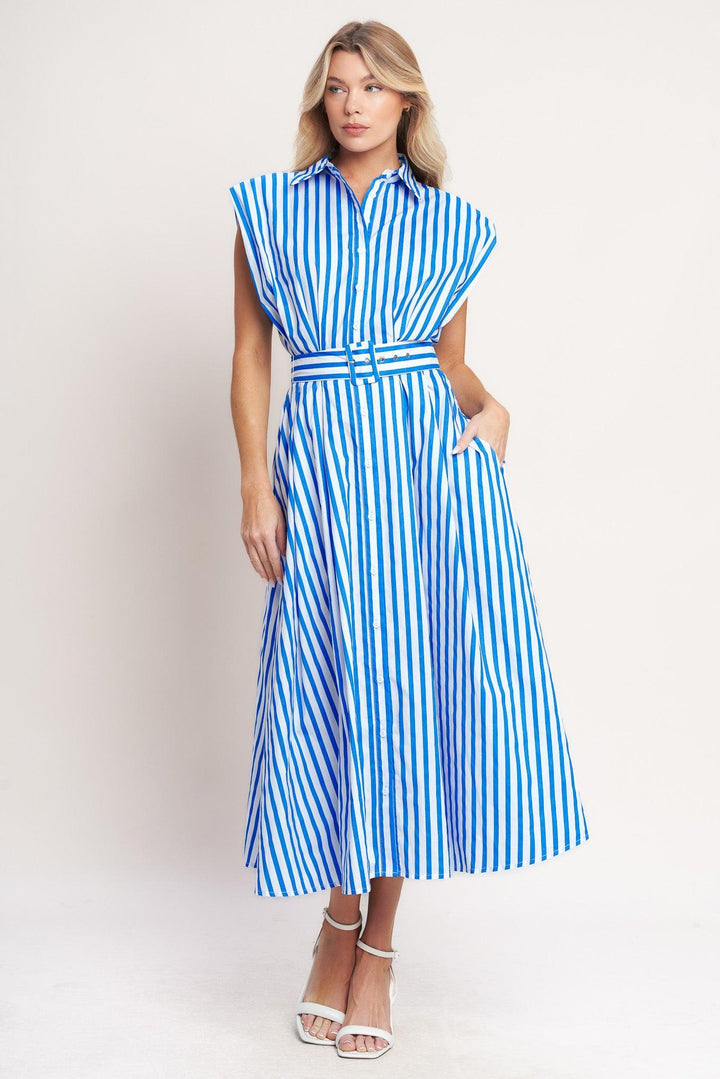 Bistro Stripe Woven Midi Dress from KADOU Boutique