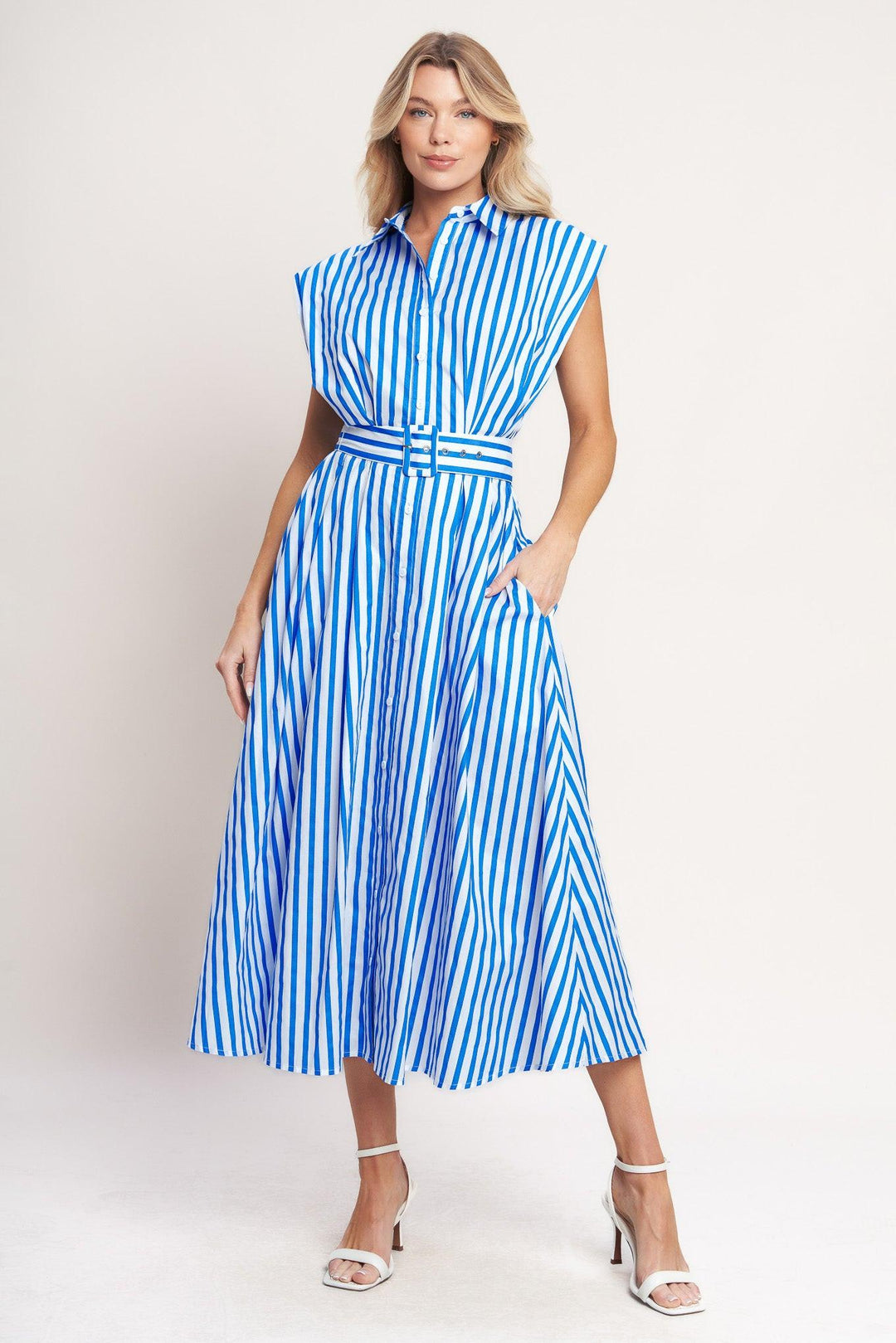 Bistro Stripe Woven Midi Dress from KADOU Boutique